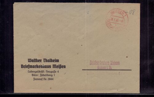 Barfrankatur Meissen - Gebühr bezahlt Stempel 28.05.1945 + hs. 08