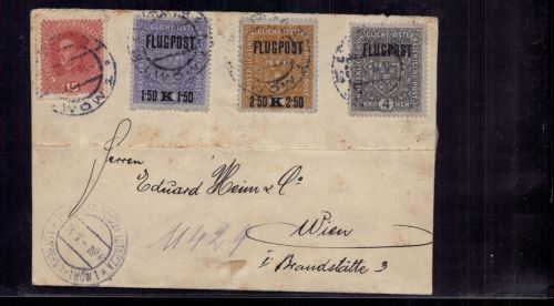 Österreich Flugpost Mi.Nr. 225x-227x Krakau nach Wien 1918