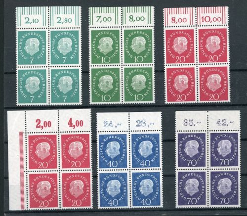 Berlin Michel-Nr. 182 - 186 postfrisch 4er Blöcke Oberrand