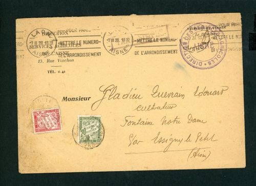 Frankreich Brief Direktion der Landwirtschaflichen Ämter Laon n Essigney 1928