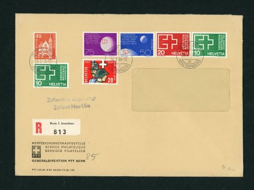 Schweiz Mischfrankatur 1964 Einschreiben Bern - Zollabfertigung Neu-Ulm