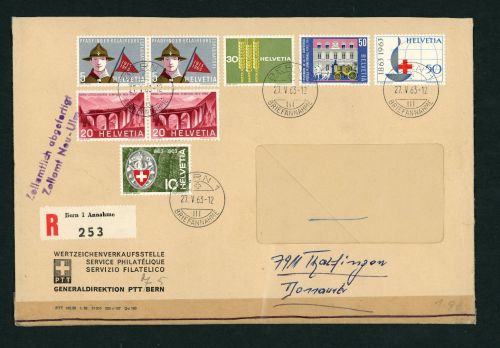 Schweiz Mischfrankatur 1963 Einschreiben Bern - Zollabfertigung Neu-Ulm
