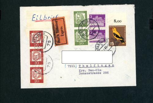 Mischfrankatur Eilbrief Karlsruhe - Thalfingen 1963