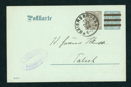 Württemberg Ganzsache DP 41 Baiersdorf 1908