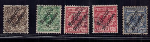 Deutsche Auslandspostämter Marokko Lot aus Mi. Nr. 1 - 5 gestempelt