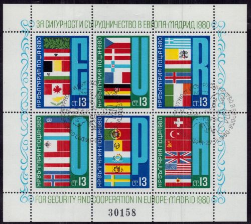 Bulgarien Block Nummer 100 gestempelt Europa Sicherheit & Kooperation Madrid 80