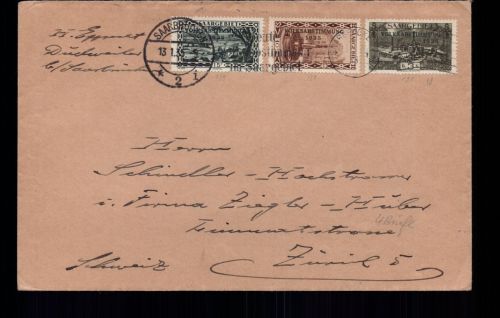 Brief Saargebiet Saarbrücken - Volksabstimmung + SST 1935 n. Zürich Schweiz