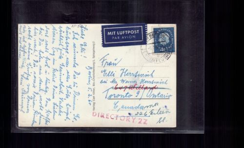 Bund Heuss Grüne Woche Berlin - Luftpost n. Toronto Canada 1960