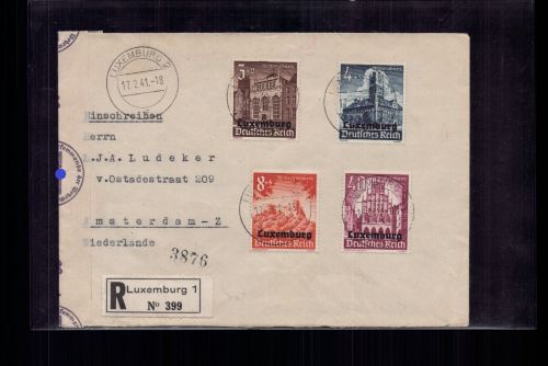 Besetzung II. WK Luxemburg Einschreiben n. Amsterdam 1941 + Zensur OKW