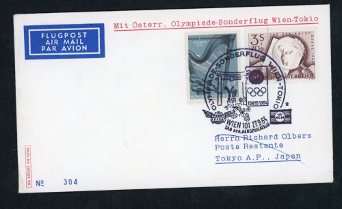 Österreich Beleg Olympiade Sonderflug Wien - Tokyo 1964