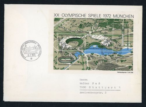 Bund Block 7 FDC Ersttagsbrief Olympiade München 1972