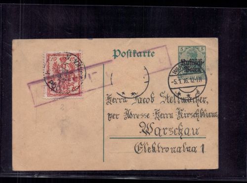 Ganzsache Besetzung 1. WK Warschau - Germania russisch Polen + Stadtpost 1916