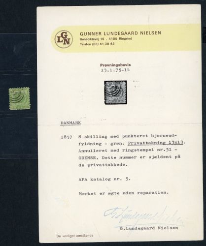 Dänemark Michel Nummer 5 mit Privatzähnung 13 siehe Bild