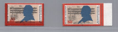 Bund Michel Nummer 1425 DD Doppeldruck (links) mit Vergleichsmarke