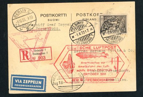 Zeppelin Beleg Finnland Anschlussflug zur Amerikafahrt 1933 siehe Bilder