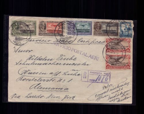 Mexiko Einschreiben / Luftpost Brief Pachuc über New York nach Deutschland 1932