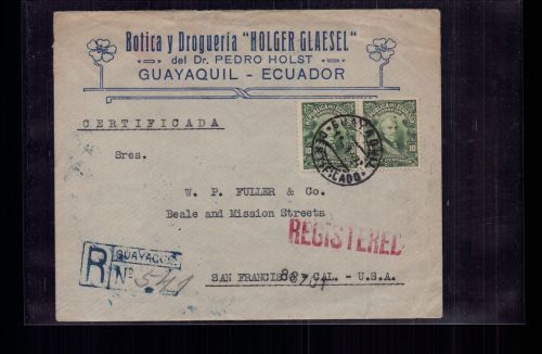 Ecuador Einschreiben / Luftpost Brief Guayaquil nach San Francisco USA 1927