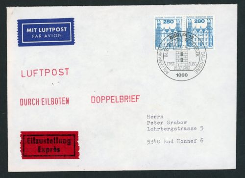 Berlin Ersttagsbrief Michel Nummer 676 Burgen und Schlösser waagerechtes Paar