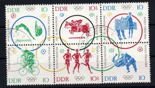 DDR Michel-Nr. 1039 - 1044, 6er-Block, gestempelt