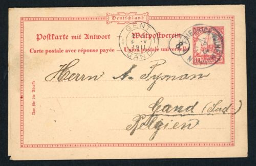 Dt. Kolonien Neu-Guinea Ganzsache P11 Friedrichs - Wilhelmshafen n. Gent Belgien