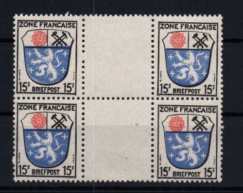 Französische Zone Allg. Ausgabe Michel Nummer 7ZW postfrisch 4er Block