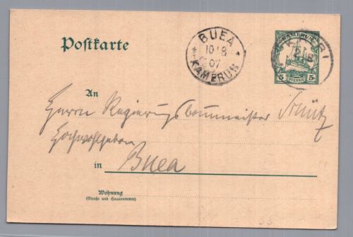 Ganzsachen Kamerun Kribi nach Buea 1907