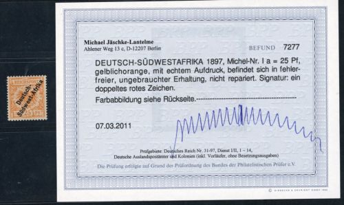 Dt. Kolonien Deutsch Südwestafrika Mi.Nr. Ia ungebraucht Befund