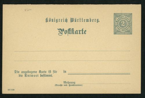 Württemberg Ganzsache P42I ungebraucht