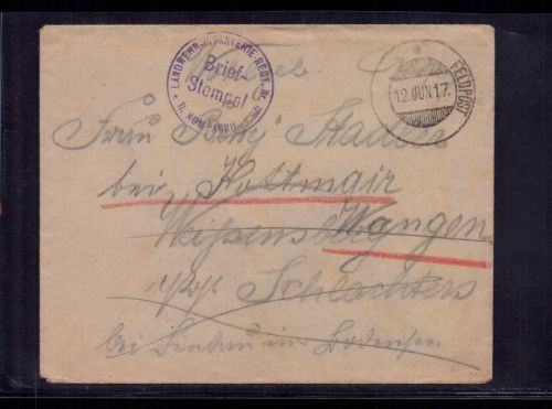 Feldpost Brief Landwehr Infanterie 11. Kompanie 1917