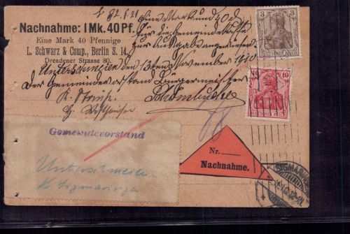 Nachnahme Beleg - Quittung Berlin n. Sigmaringen 1910