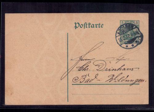 Dt. Reich MiNr P 90 I Ganzsache Arolsen n. Bad Wildungen 1912