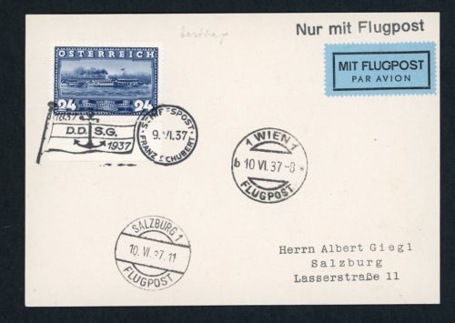 Österreich Luftpost + Schiffspost Franz Schubert 9.6.1937