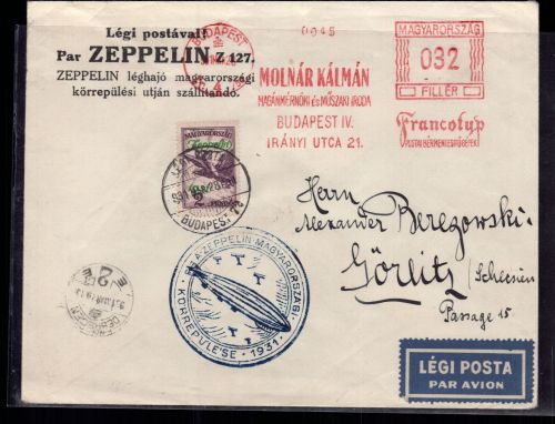 Zeppelin Brief Budapest Ungarn 1928 nach Görlitz
