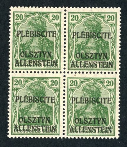 Allenstein Michel Nummer IV , unverausgabte Germania, 4er Block postfrisch Luxus