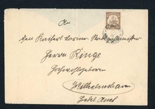 Kiautschou Einzelfrankatur Michel Nummer 5 Tsingtau 1902 n. Wilhelmshaven