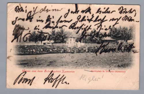 Ansichtskarte Kamerun - Marktplatz in Victoria , 1903 n. Neuruppin