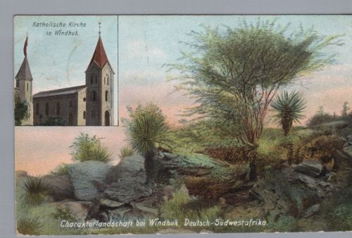 Dt. Kolonien Südwestafrika , Ansichtskarte Kirche Windhuk, Gobabis 1907