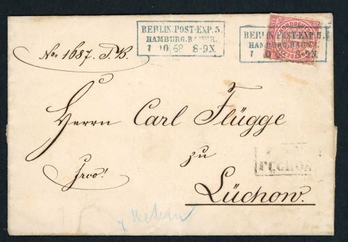 Norddeutscher Bund Einzelfrankatur Berlin n. Lüchow 1868