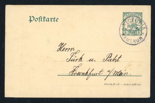 Ganzsachen Kamerun Victoria nach Frankfurt 1912 geprüft