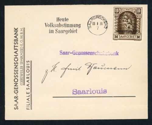 Saargebiet Einzelfrankatur Michel Nr. 194 - Maschinenstempel 1935 , Bank