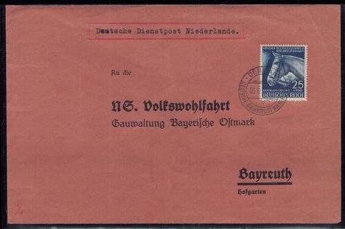 Brief DR MiNr 779 - Dienstpost Niederlande Den Haag nach Bayreuth 1942