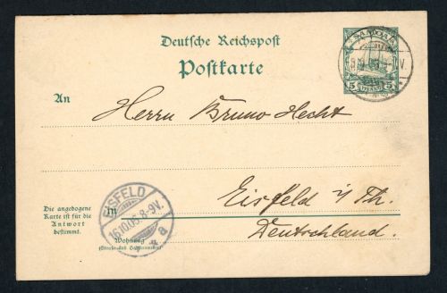 Deutsche Kolonien Samoa Ganzsache P7 Apia 1906 nach Eisfeld