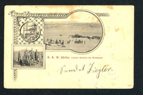 Dt. Kolonien Südwestafrika Ansichtskarte l. Station im Wehsand Feldpost n. Fürth
