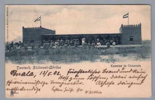 Dt. Kolonien Südwestafrika Ansichtskarte Kaserne Omaruru gelaufen Kamerun 1902