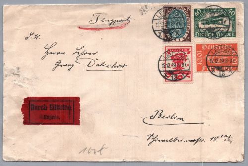Infla Eilboten Brief Flugpost Leipzig nach Berlin 1919