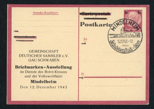 Dt. Reich Ganzsache mit Privatem Zudruck Briefmarkenausstellung Mindelheim 1943