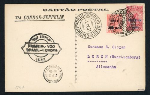 Brasilien Zeppelin Postkarte Condor - Zeppelin 1931