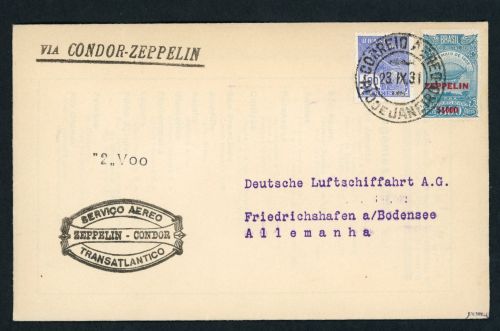 Zeppelin Beleg Condor Zeppelin Brasilien 1931 n. Friedrichshafen