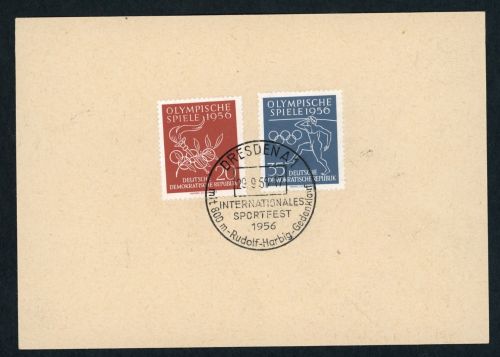 DDR Beleg mit Sonderstempel Internationales Sportfest 1956 Dresden