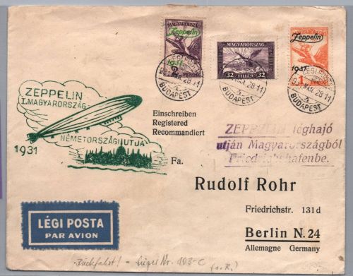 Zeppelin Brief Budapest Ungarn 1931 nach Berlin